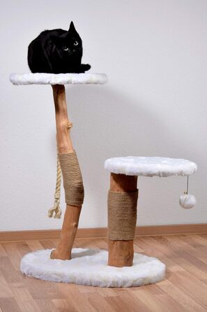 Дерев'яна кігтеточка для котів Dobar® 35290FSCe Design - з джутовою обробкою та іграшкою, Ø 50 x 72-82 см, Колір: Браун (Holly)