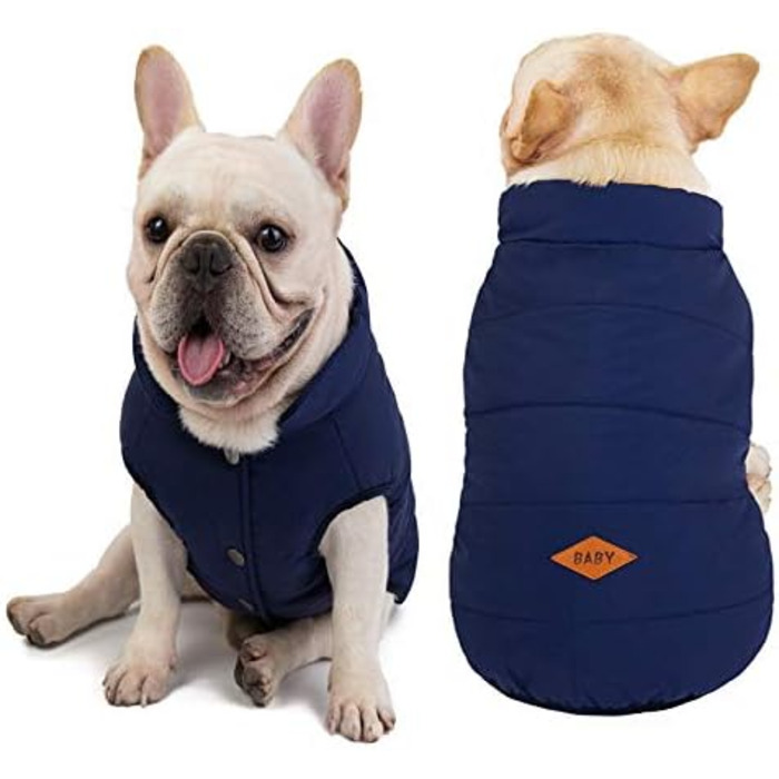 Теплий зимовий одяг для собак: флісова куртка від холоду для маленьких собак та бульдогів (M, блакитний)