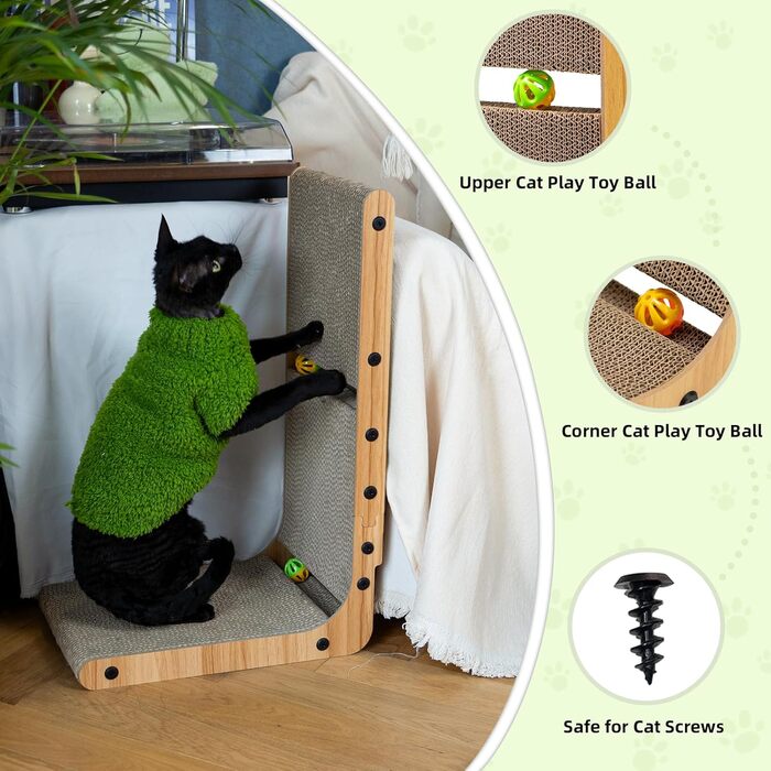 Когтеточка для котів Nekosan L-подібна, настінна, з 2 іграшковими м'ячами, для захисту дивану та стін