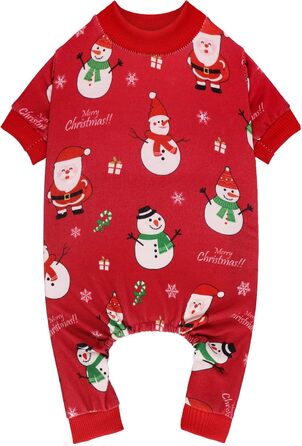 Піжама для собак на Різдво: червоний костюм-піжама для середніх собак (M), еластичний, з малюнком сніговика