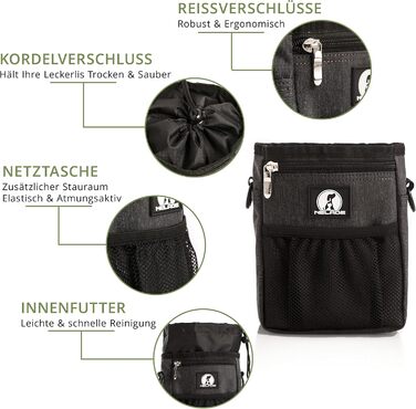 Мішок для ласощів для собак - міцний та водовідштовхуючий аксесуар для прогулянок та тренувань (чорний, Black Edition)