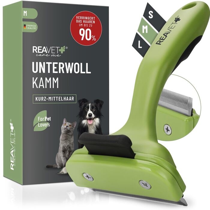 Гребінець для підшерстка ReaVET для собак та котів з короткою шерстю, середніх порід | Видаляє підшерсток, доглядає за верхнім шаром | з кнопкою самоочищення | ідеальний для сезонного линяння