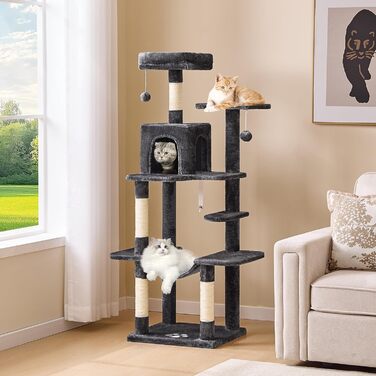 Кігтеточка для котів MSmask велика, багатоярусна з 2 будиночками, гамаком та сизалевими стовпчиками