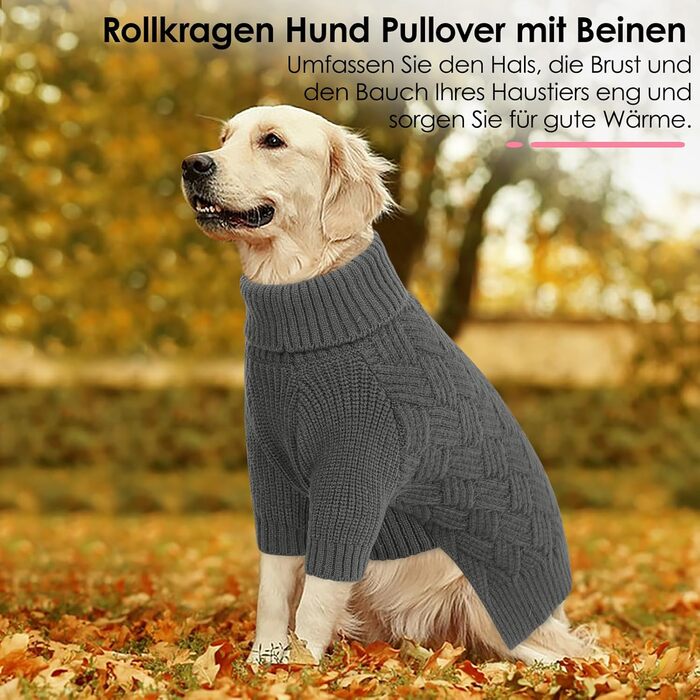 Пуловер для собак AOFITEE, теплий пуловер для котів на Різдво, зимовий пуловер для цуценят, пуловер з високим коміром для собак, одяг для котів, чихуахуа (L, сірий)