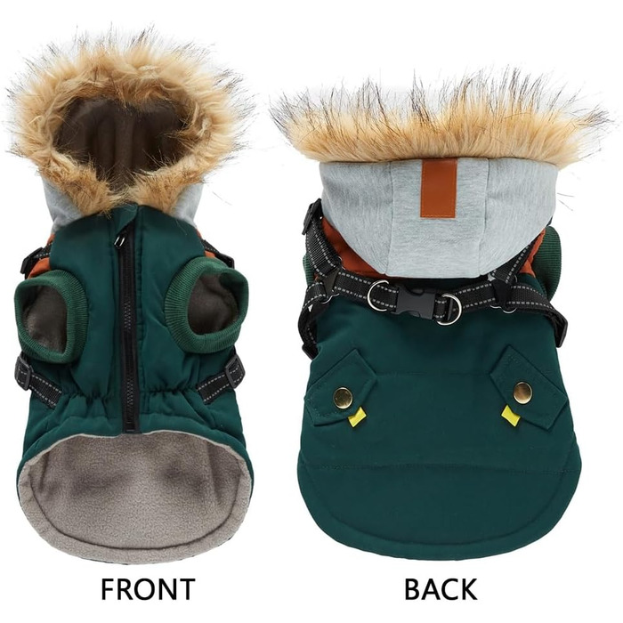 Теплий зимовий одяг для собак: водонепроникна куртка-худі для маленьких та середніх собак з світловідбиваючим дзеркалом (зелений, S)