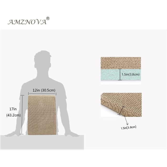 AMZNOVA Килимок для котів з картону з котячою м'ятою, килимок для дряпання, широкий, блискучий рожево-золотий (зелений блиск, 43.2x30.5 см)