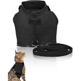 Шлейка для котів PiuPet® (S) з повідком 1,2м | Захист від втечі | Чорний колір | Розмір S (21-24см обхват шиї, 36-40см обхват грудей)