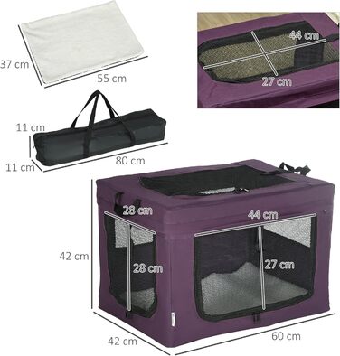 Транспортувальна переноска для котів та собак PawHut 80 см, фіолетовий колір, S