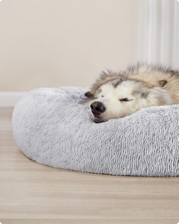 Кругле ліжко для собак та котів Feandrea з м'яким плюшем, діаметр 140 см, Ombré-Сірий колір, знімний наповнювач