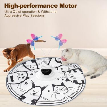 Інтерактивна іграшка для котів Spessn 2-в-1 з електричною пір'ям, 3 режими, USB-зарядка (білий котячий візерунок)