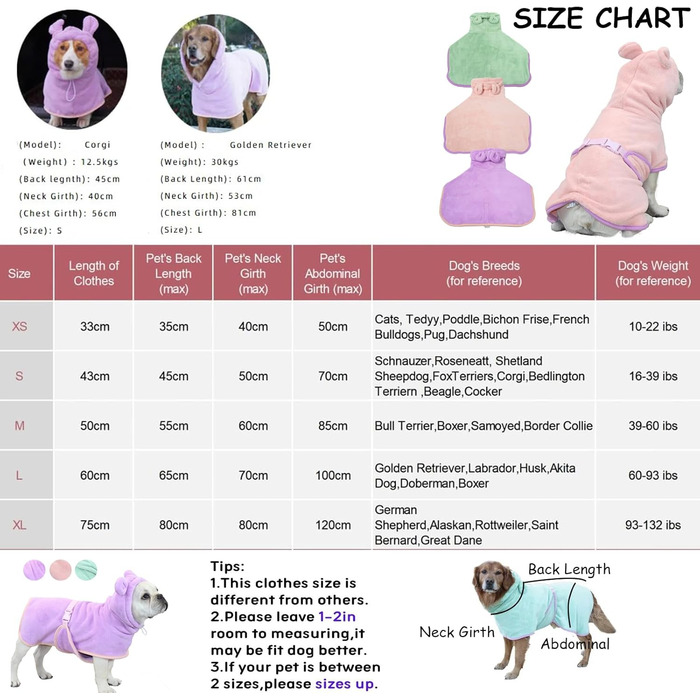 Рушник для собак з мікрофібри з капюшоном, супер вбираючий, швидковисихаючий, XL, зелений