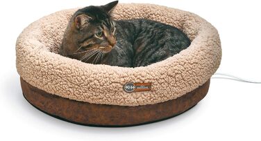 K&H PET PRODUCTS Термо-лежак для котів і малих собак, круглий, з підігрівом, для дому, велике тепле ліжко для котів