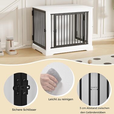 BEWISHOME Клітка для собак, 81 см, дерев'яна, з 3 дверцятами, біла, для дому, Beistelltisch (табличка), 81x55x67.5 см, EMGL03W