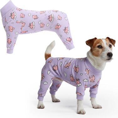 Піжама для собак Spark Paws, ультрам'яка, 4-стороння еластичність, для відновлення після операції, спальний костюм-комбінезон для маленьких, середніх та великих собак, When Pigs Fly, L (7-10 кг)