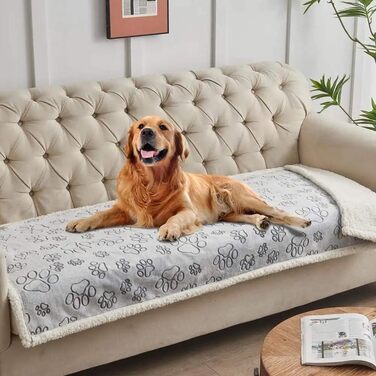 Водонепроникний плед для собак та котів, двосторонній, м'який та зносостійкий, захист для дивану, ліжка та авто, пральний плед для тварин (Сірий, Small)