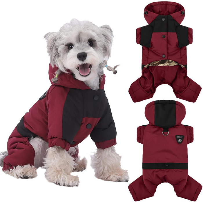 Водонепроникна та вітронепроникна куртка для собак на зиму, тепла зимова куртка-комбінезон для собак, регульована, XL (Червоний, однотонний Getaway Solids)