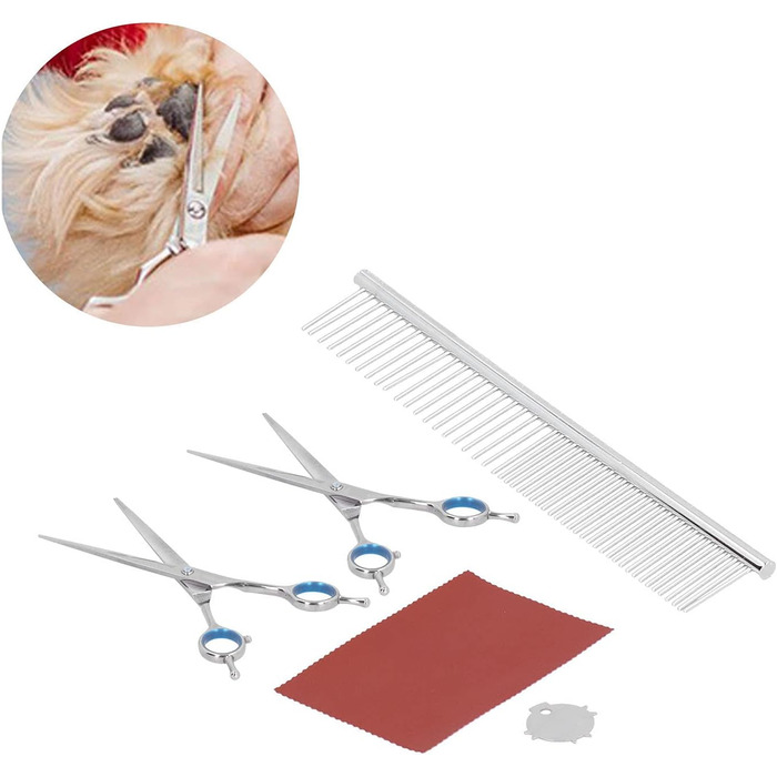 Набір для грумінгу собак: ножиці (прямі та вигнуті) та гребінець. Довговічні інструменти для догляду за собаками та котами