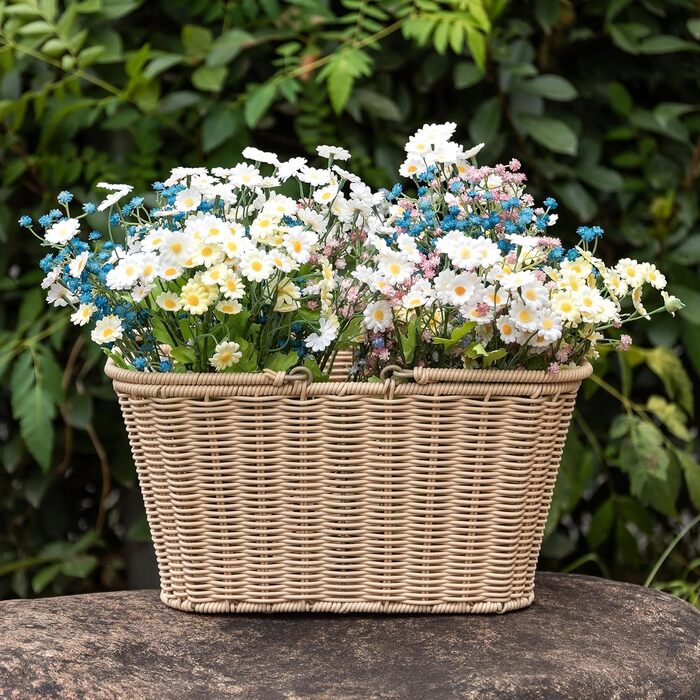 Фарбований велосипедний кошик CXWXC – міцний передній кошик з ручної плетіння з лози з регульованими ремінцями з веганської шкіри, бежевий