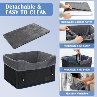 Автокрісло для собак PetsHome, чорне: знімний, миючий, з кишенею, для маленьких тварин