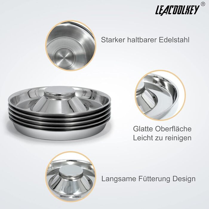 Набір з 2 мисок для собак з нержавіючої сталі LEACOOLKEY - миски для корму та води, для повільного годування, для маленьких собак, котів, тварин, сріблясті