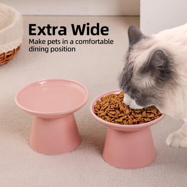 Набір мисок для котів та собак KITCHENLESTAR: великі, керамічні, підняті, рожеві (2 шт.)