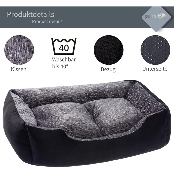 Крісло-ліжко для собак з знімним подушкою, можна прати, чорний колір, розмір M