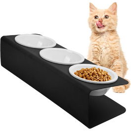 Набір мисок для котів та собак 3 шт. з підняттям, 300 мл, кераміка, 43x14,5x11 см