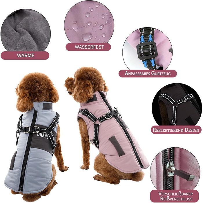 Теплий зимовий одяг для собак: куртка, жилет, плащ для маленьких та середніх порід, рожевий