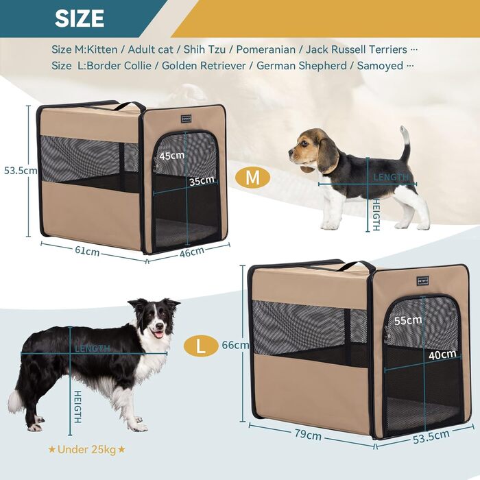 Складана переноска для собак Petsfit, розмір M, для дому та авто, міцна та легка, з плюшевим матрацом 3 см, 61x46x53,5 см