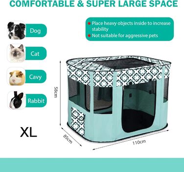 Розкладний вольєр для цуценят, переносний вольєр для тварин, вольєр для цуценят, вольєр для тварин в приміщенні, розкладний вольєр для кошенят, цуценят, кроликів, L (Сірий) (В клітинку, 110 * 85 * 58 см)