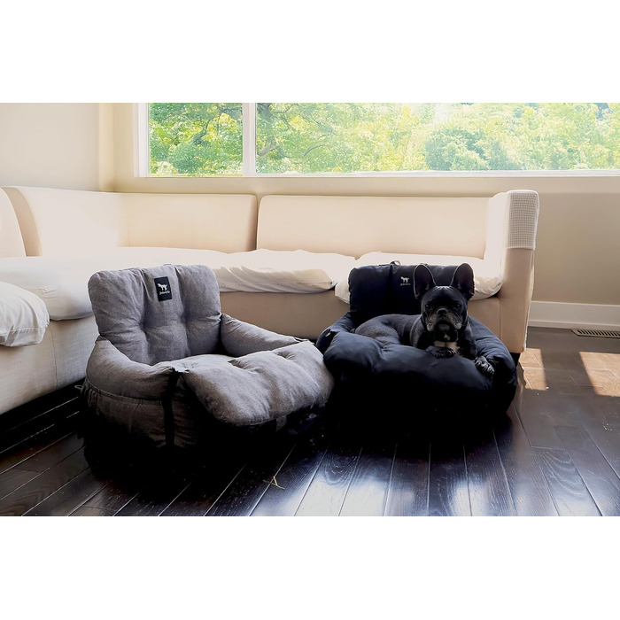 Автокрісло для собак JACKO & CO V2 Premium – підходить для малих та середніх тварин (до 18 кг), з підстілкою та поворотком, чорне