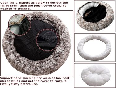 Крісло-лежанка для собак XXL, кругле, знімний, пральний чохол, анти-тривожне, штучне хутро, м'яке, комфортне, пухнасте ліжко для тварин (100 см), велике - 100 см (дуже велике - 115 см, коричневе)