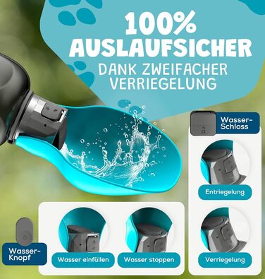 Набір з 2-х: велика складана пляшка для води для собак + щітка для зубів | Пляшка для собак 800 мл | Без витоку