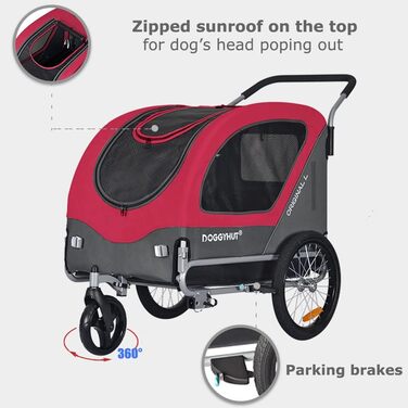 Фарханденер Doggyhut Tiggo 80405: Причіп для собак до 35 кг, 2 в 1 (причіп та візок), червоний