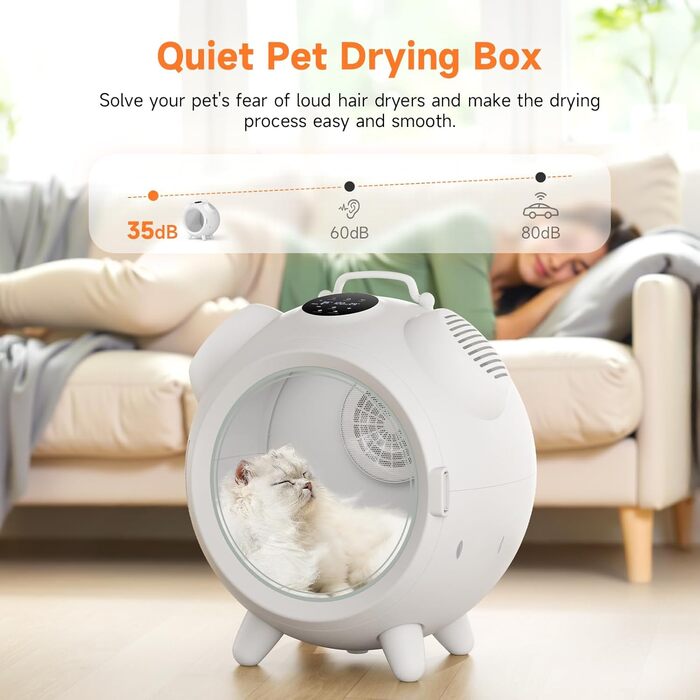 Сушарка для тварин 62L з УФ стерилізацією, автоматична бокс-сушарка для собак та котів, низький шум, таймер та контроль температури