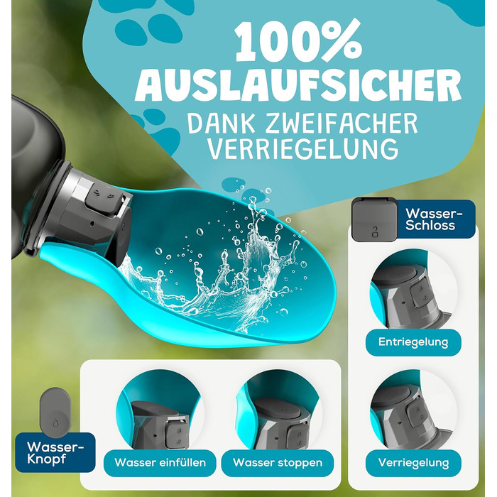 Набір з 2-х: велика складана пляшка для води для собак + щітка для зубів | Пляшка для собак 800 мл | Без витоку