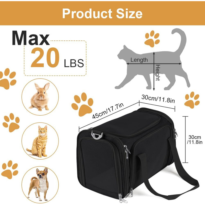 Складана переноска для собак VSSHE, переноска для тварин, сумка-переноска для котів та собак для подорожей, авто, літака, легка, дихаюча, переноска для маленьких та середніх котів, кроликів, цуценят до 9 кг (Чорний, велика)