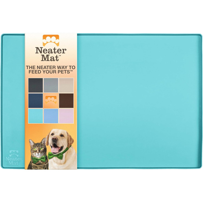 Силіконова підстилка для мисок собак і котів Neater Pet Brands, водонепроникна, аквамарин, 61×40,6 см — килимок для захисту підлоги від води і корму