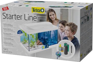 Акваріум Tetra Starter Line 54 л, білий, комплект з LED підсвіткою день/ніч, внутрішнім фільтром, нагрівачем, кормом і кондиціонером для води