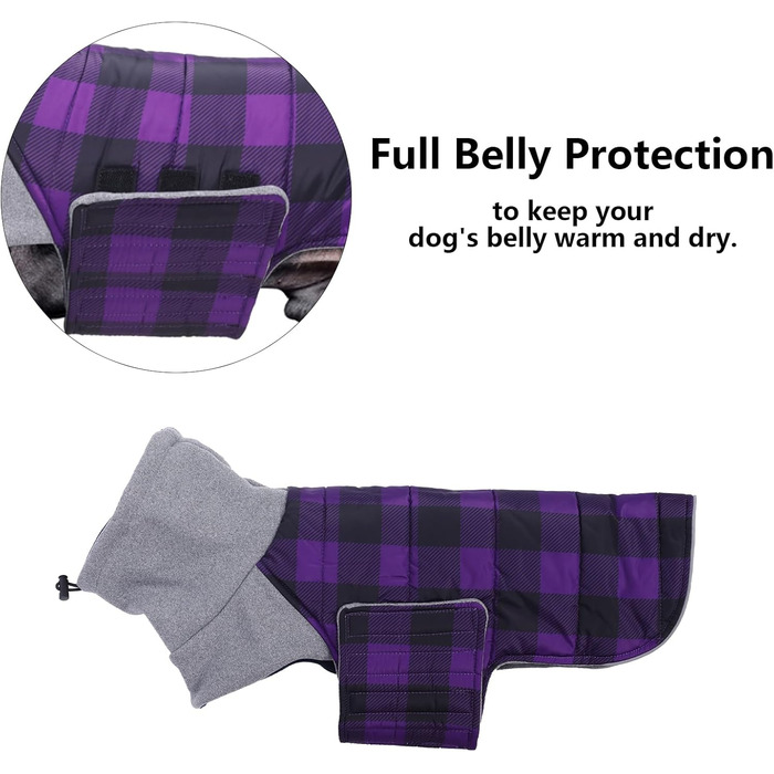 Зимовий нашийник для собак Dachshund від Geyecete, водовідштовхуючий, з отвором для повідка, теплий пуловер для маленьких собак, червоний (S, в клітинку фіолетовий)