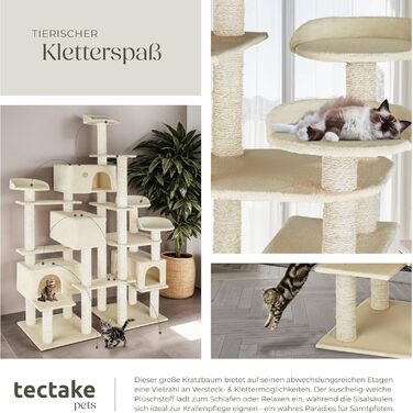 Тектейк® Кігтеточка для котів велика, кігтеточка з аксесуарами, XXL кігтеточка з 4 будиночками, ігровий комплекс з кігтестолом, кігтеточний стовп з сизалю, можливе кріплення до стіни - сірий (Бежевий | № 403919)