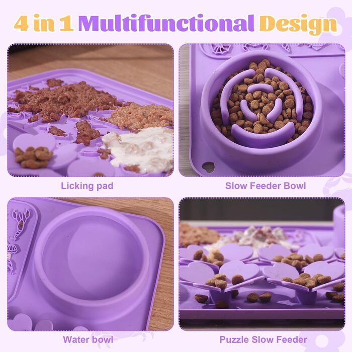 Силіконовий килимок-лежанка для собак та котів - повільний годівник, антиковзкий, пазл-лежанка для швидких їдців, інтерактивна кормушка для тварин, фіолетовий