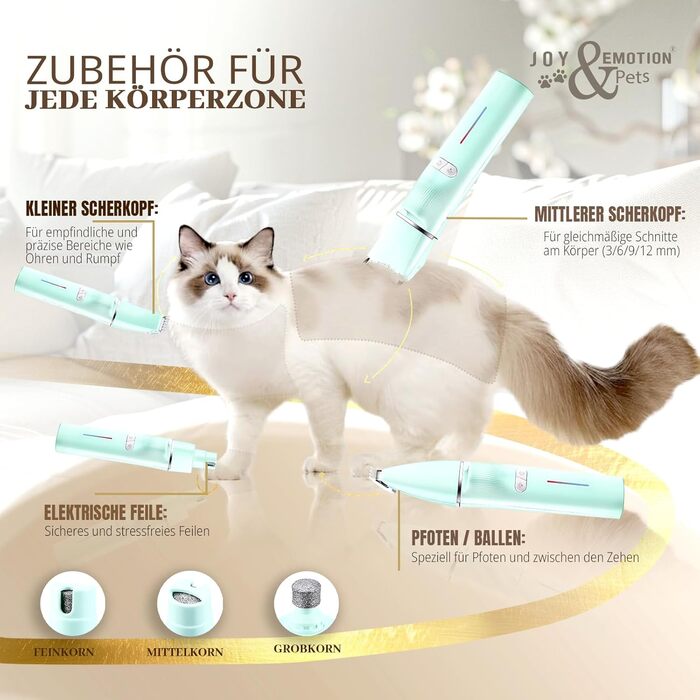 Машинка для стрижки собак та котів JOY & EMOTION® 6-в-1 з лазером та УФ-світлом | Бездротова машинка для грумінгу тварин | Тиха машинка для стрижки кігтів