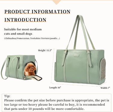 Сумка-переноска для собак і котів Fashion Dog, шкіряна, зелена, м'яка, авіаційного стандарту, для маленьких тварин