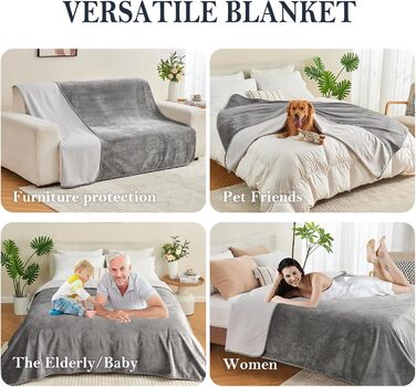 Водонепроникний плед 152x203 см для дорослих, собак, котів, захист меблів, сірий/світло-сірий