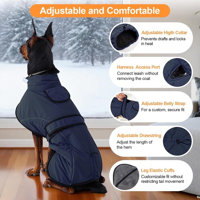 Водонепроникний зимовий одяг для собак Dotoner, теплий, з підкладкою з флісу, для великих собак XL, морський колір