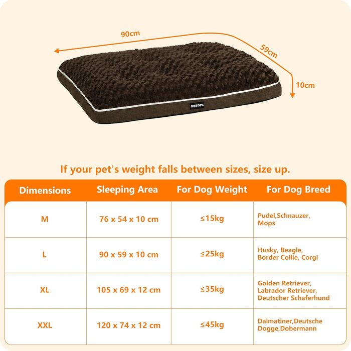 Ортопедичне ліжко для собак, матрац для собак з двошаровим дизайном, миється, знімний кошик для собак, 90 см для собак маленьких та середніх порід, коричневий L 89 x 59 x 10 см, коричневий