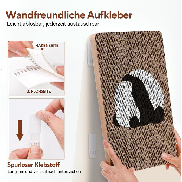 Котячий дряпак для стіни AUSCAT з коробкою, 7 шт. Картон для дряпання котів, захист стін та меблів, 37 x 24 см, дизайн Панда