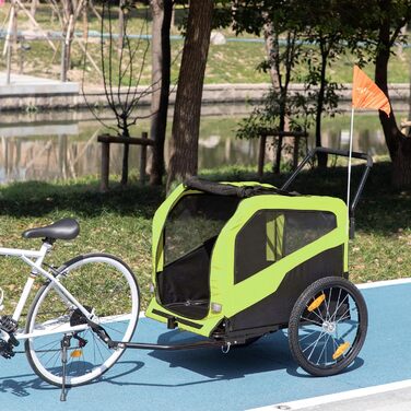 PawHut Причіп для собак 2-в-1, велосипедний причіп для собак, візок для собак з відбивачами, вантажопідйомність до 30 кг, причіп для собак великих порід, матеріал Оксфорд, зелений