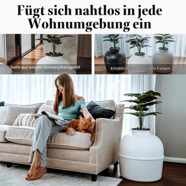 Прихований лоток для котів Bundle & Bliss з контролем запаху, декоративним озелененням, вугільним фільтром та натуральним камінням, біло-зелений